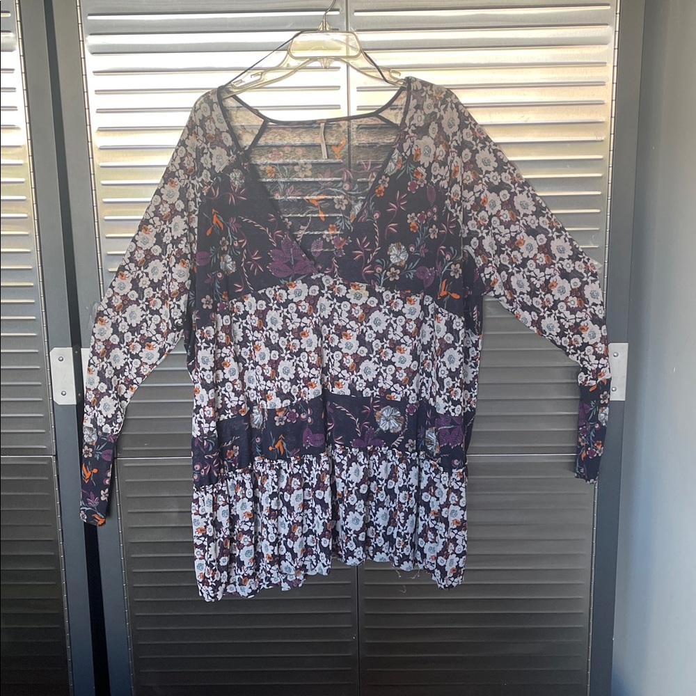 Free People Floral Long Sleeve Blouse